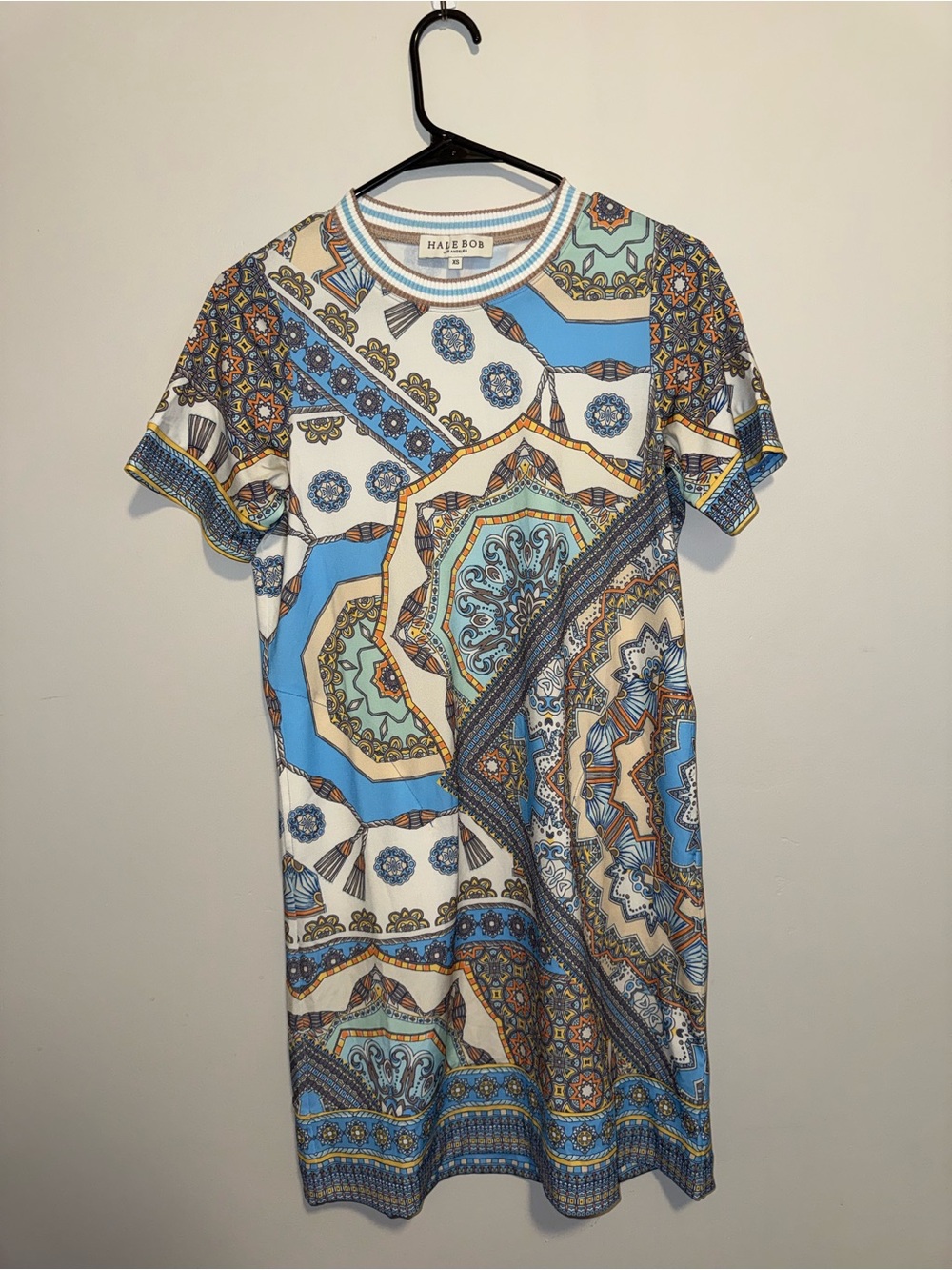 Hale Bob Los Angeles Women's Dress Multicolor Geometric Print Crew Neck Size XS